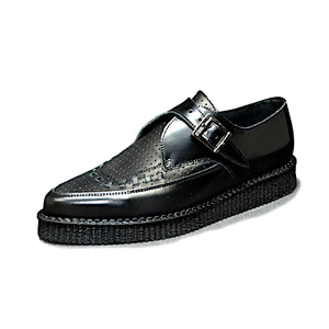 Pointed Creepers Black Leather and Black Perforated Grain Leather