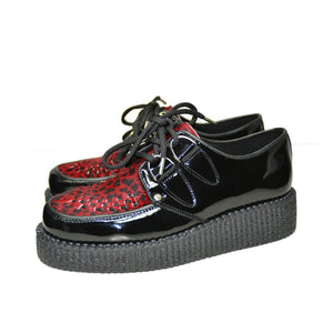 Creepers Black Patent, Red Leopard print on Hair Leather
