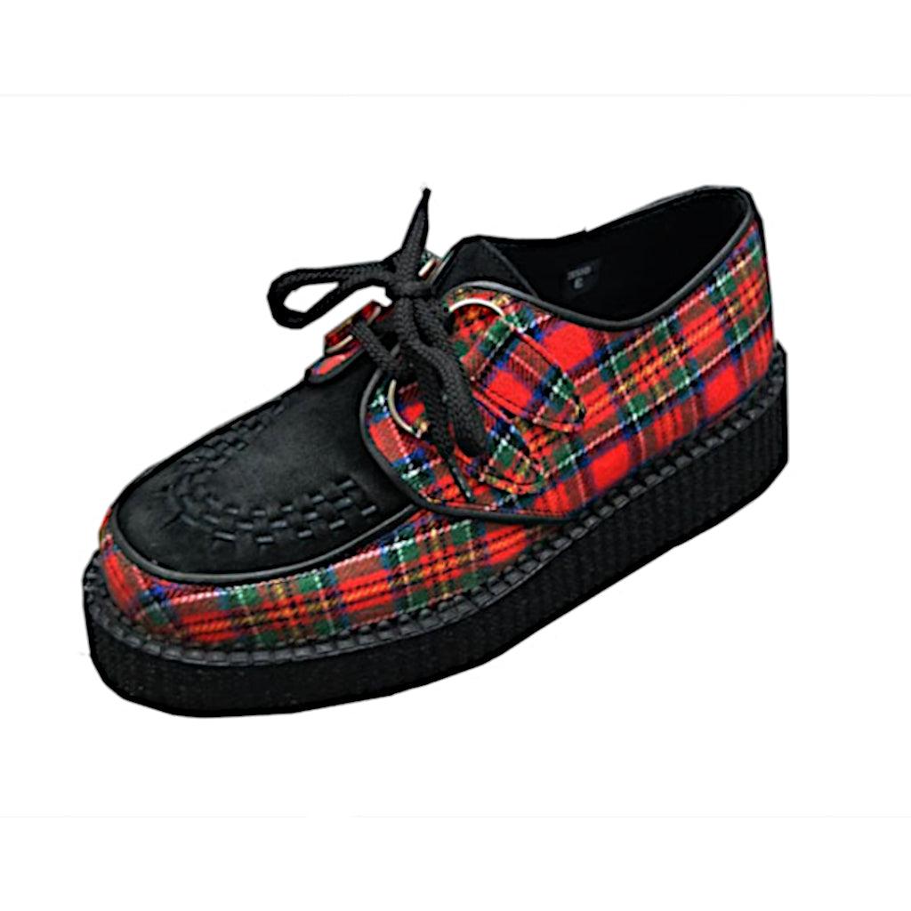 Creepers Red Tartan Fabric and Black Suede Leather