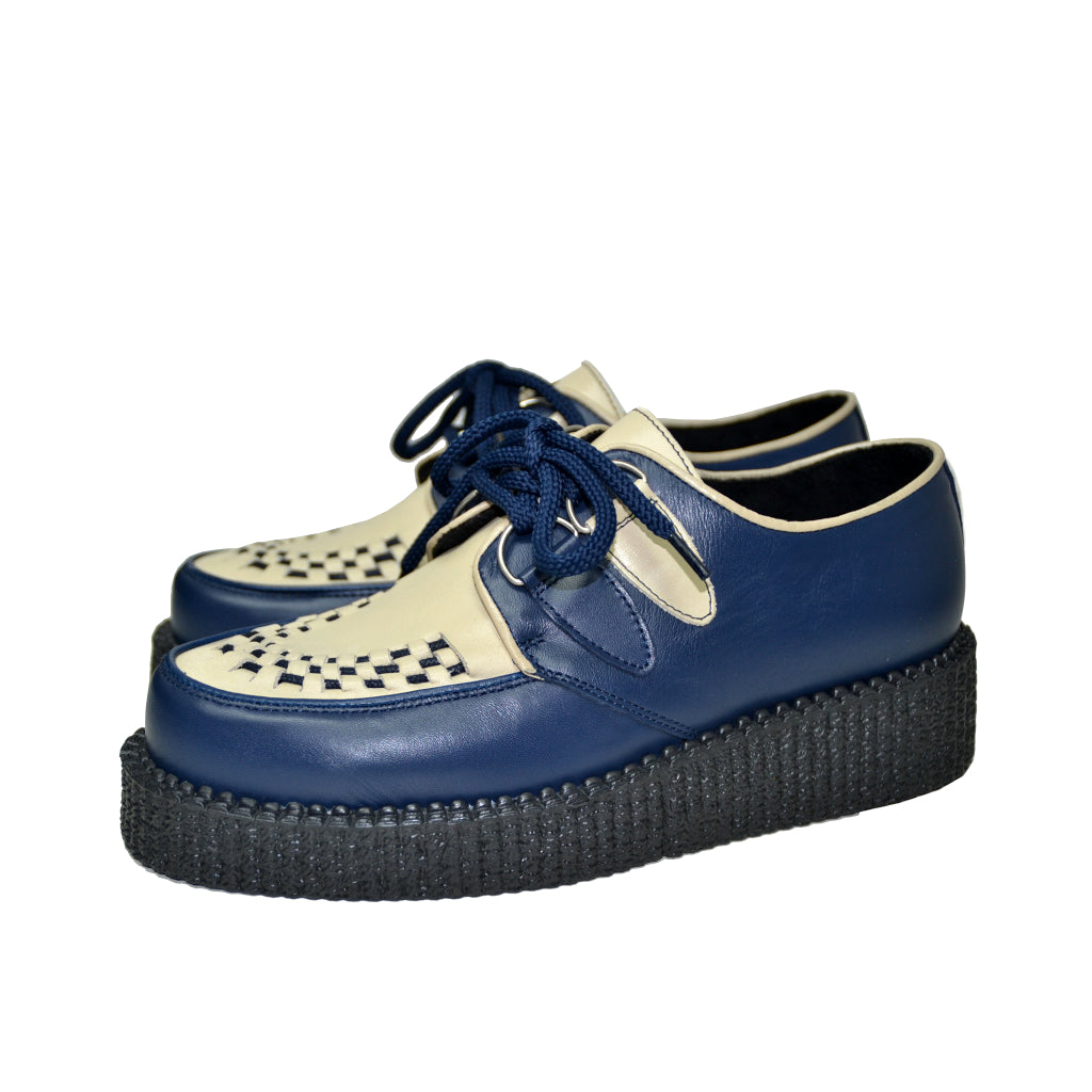 Creepers Single Sole Royal Blue and Beige Grain Leather