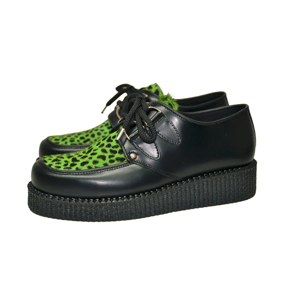 Creepers Black Box Leather and Lime Leopard
