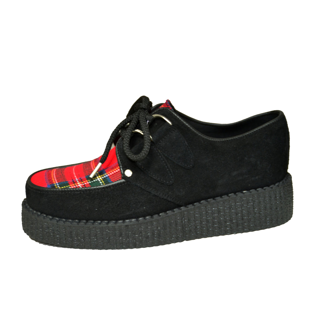 Creepers Black Grain Leather and Red Tartan