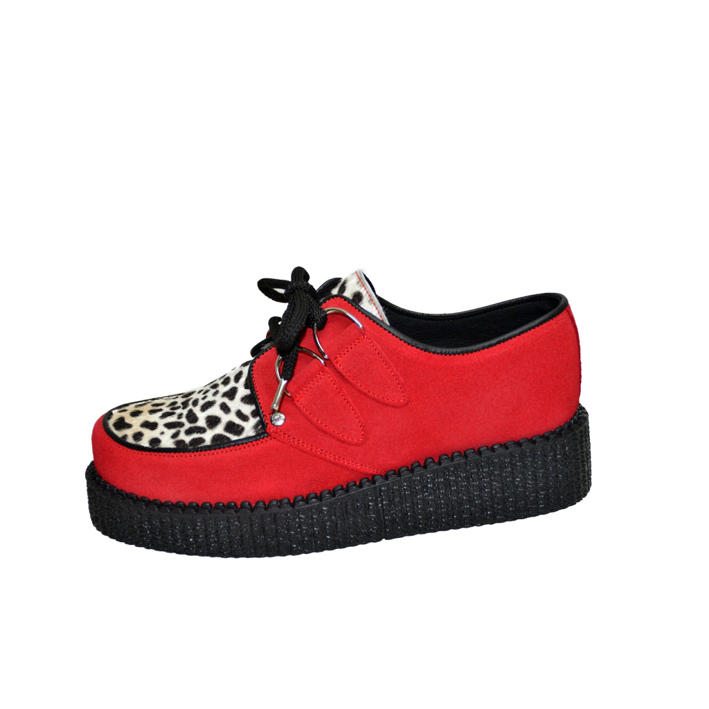 Creepers Red Suede Leather, Leopard Print on hair