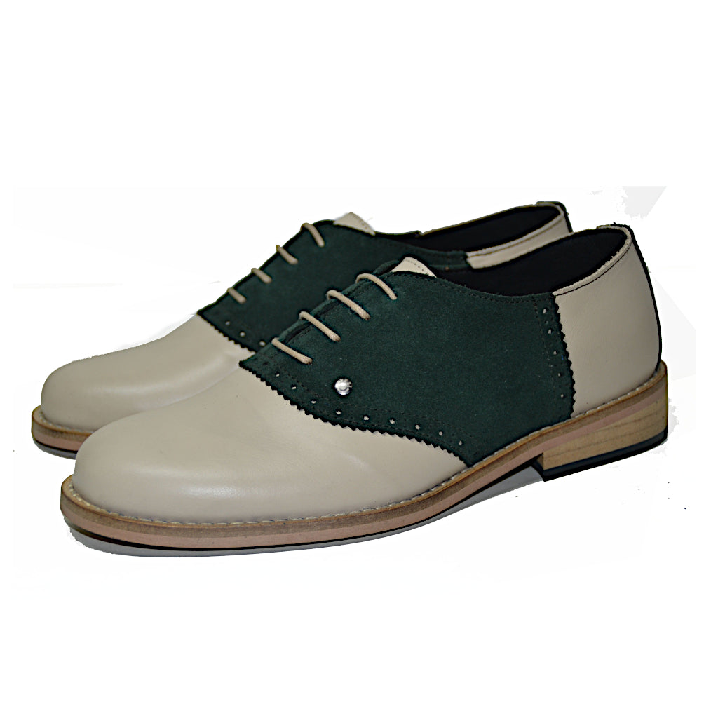 Saddle Shoe Beige and Dark Green